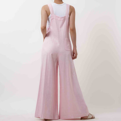 Women's Wide Leg Overall- Breathable Viscose/Linen Blend with Adjustable Straps Cherie Code