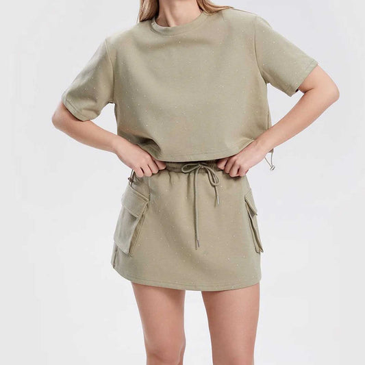 Women's Rhinestone Casual Top and Skirt Set – Cherie Code