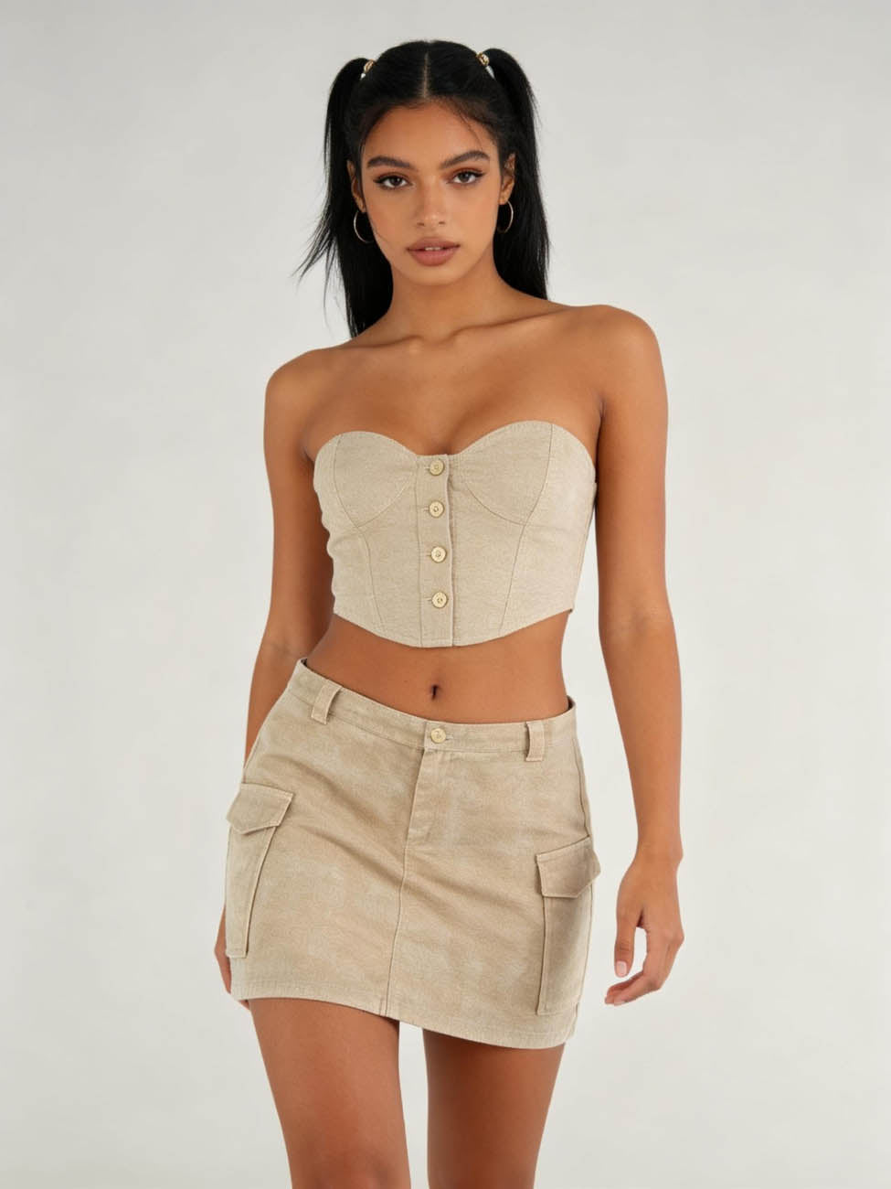 Cherie Code Women's High-Waisted Cargo Mini Skirt – Casual Utility Pocket A-Line Short Skirt, Soft Cotton-Look Fabric