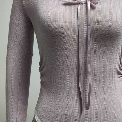 Cherie Code Women’s Lace‑Trim Ribbed Long‑Sleeve Top – Elegant Casual Knit Tee