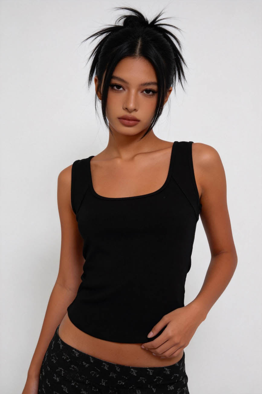 Women's Ribbed Scoop Neck Tank Top – Slim Fit Sleeveless Basic Camisole