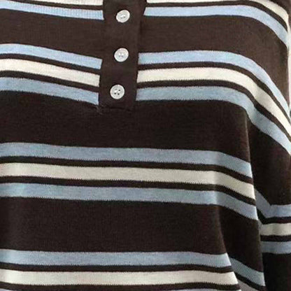 Cherie Code Women’s Ribbed Top – Stripe Pattern, Cold Shoulder, Button Placket