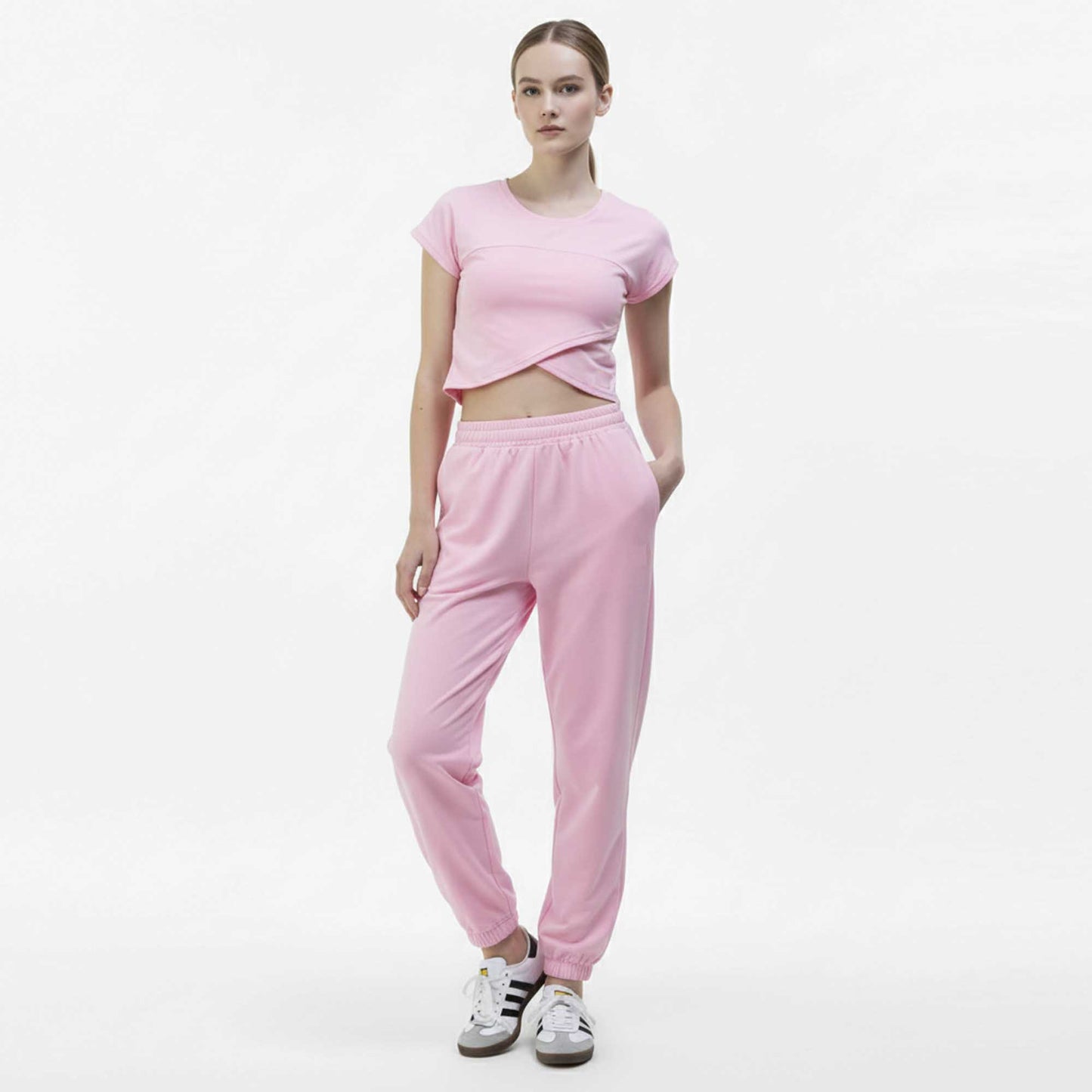 Woman 2-Piece Sleeveless High Rise Pants Set – Solid Viscose Stretch Cherie Code