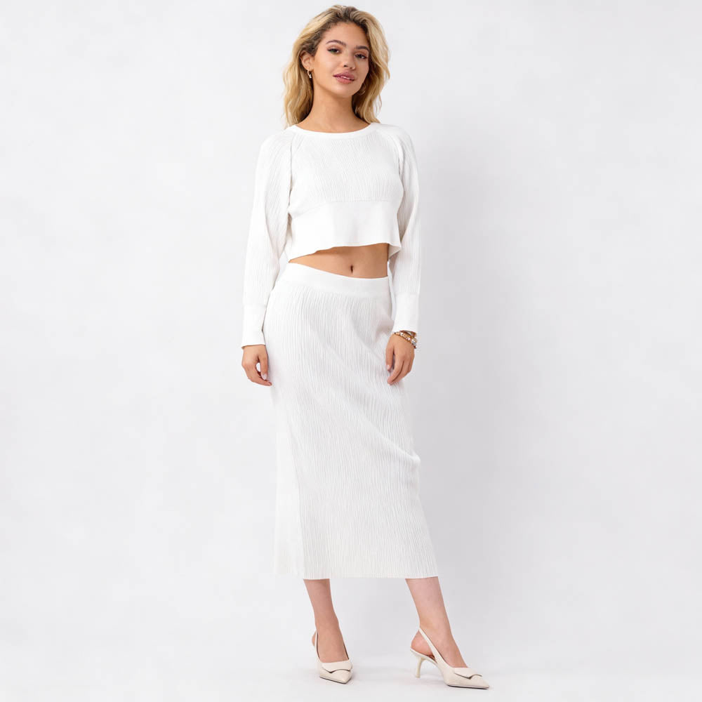 Women's Sweater Set - Stretch Knit Top & Back-Slit Midi Skirt Matching Set Cherie Code