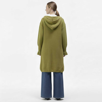 Cherie Code Women’s Hooded Long Knit Cardigan – Button‑Front Relaxed Fit Sweater Coat