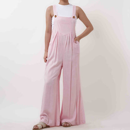 Women's Wide Leg Overall- Breathable Viscose/Linen Blend with Adjustable Straps Cherie Code