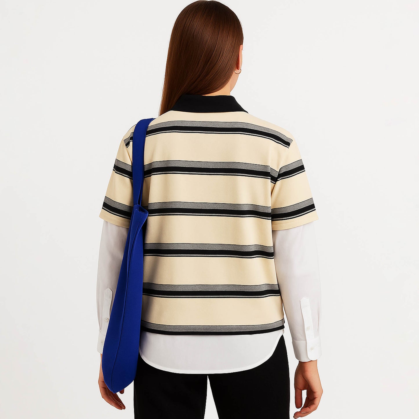 Cherie Code Women’s Stripe Polo Shirt – Cotton Blend, Short Sleeve, Oversized Fit