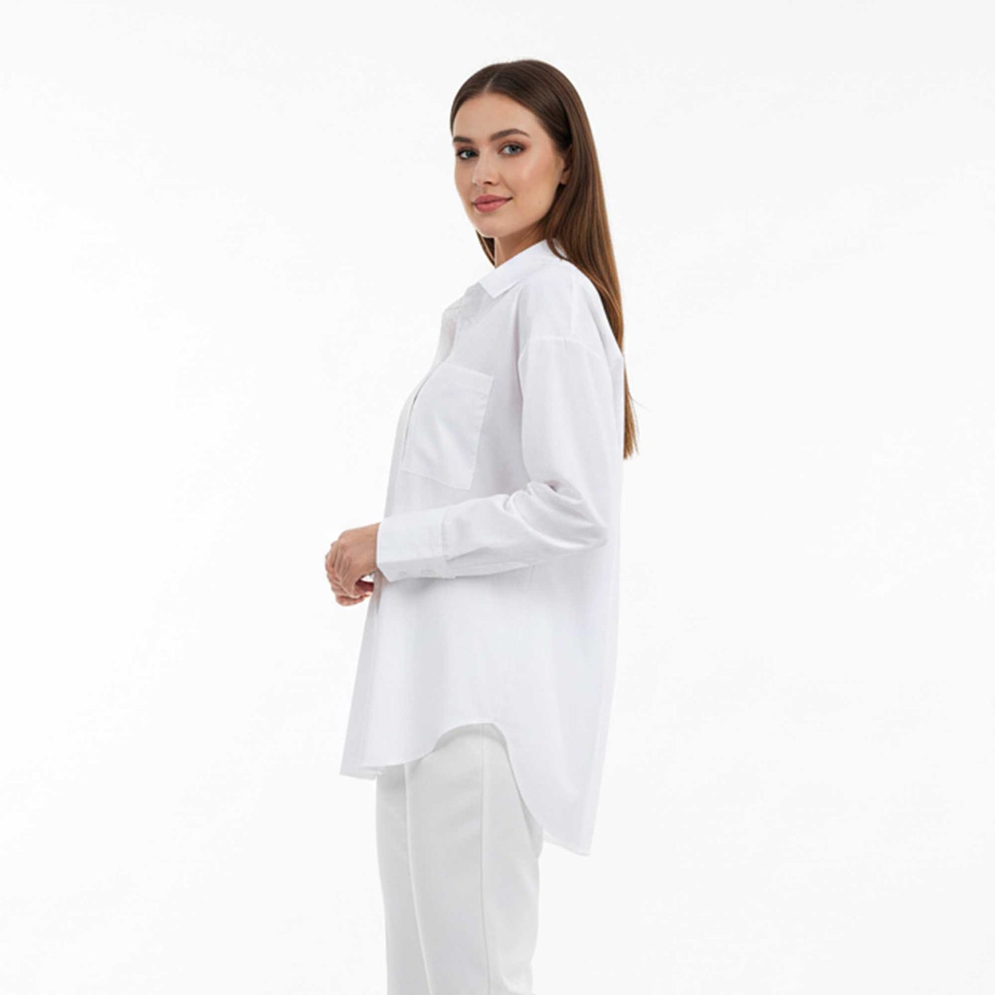 Women's Long Sleeve Shirt – 100% Cotton in White Everyday Cherie Code
