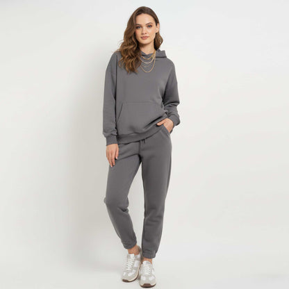 Cherie Code Women's Black Hoodie Lounge Set with Velvet Lining – Long Sleeve Top and Jogger Pants – Casual Fit