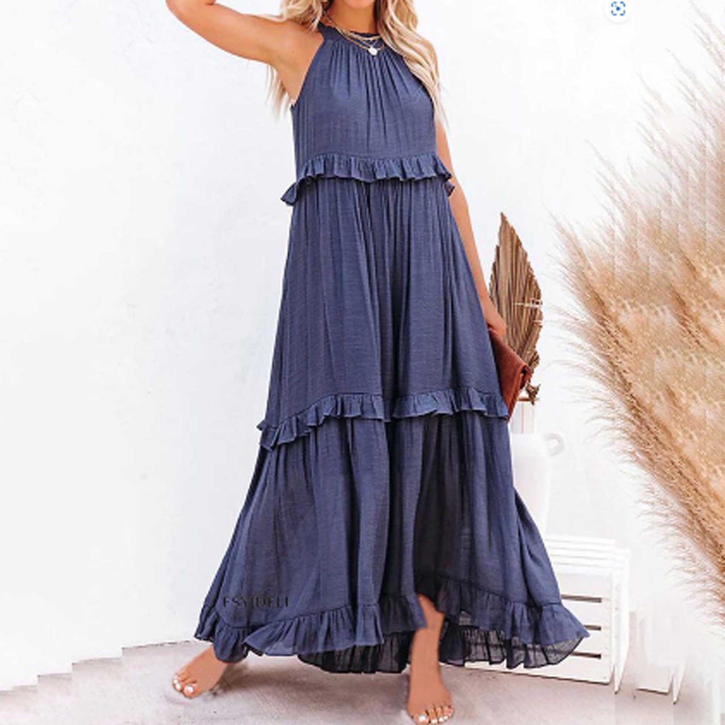 Women’s Flowy Bohemian Maxi Dress – Sleeveless with Back Tie Detail & Soft Rayon Blend Cherie Code